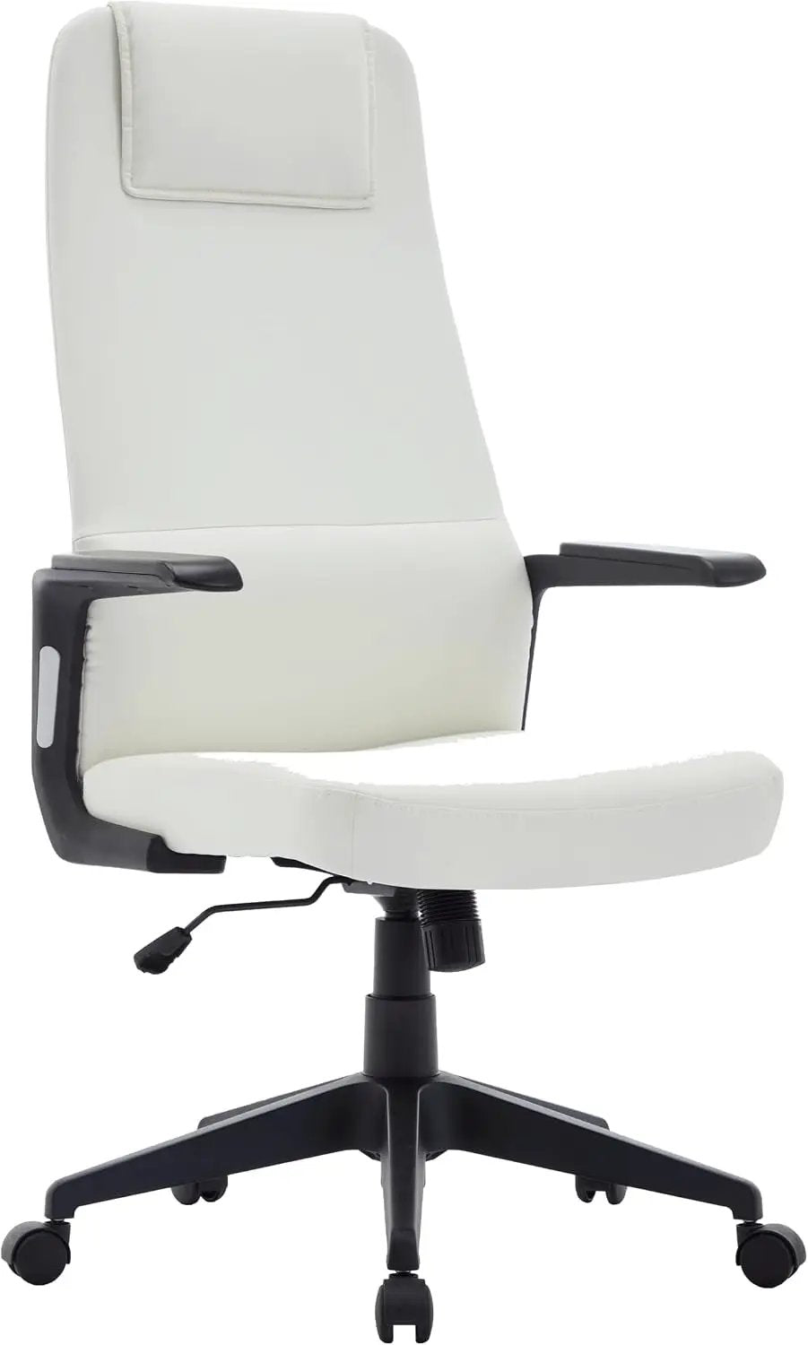 Leisuremod Ergonomic High-Back Leather Office Chair - Grey Swivel Desk Chair with Adjustable Height, Tilt, Padded Headrest & Double Wheel Casters, Comfortable for Home or Office