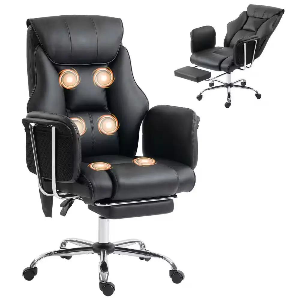 PU Leather 6-Point Vibration Reclining High Back Ergonomic Office Chair in Black with Adjustable Height