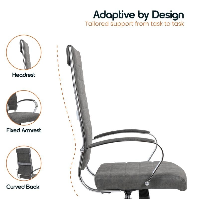 30 PCS Benmar Modern High Back Leather Upholstered Office Chair with Dual Wheel Casters and Swivel Base - Charcoal