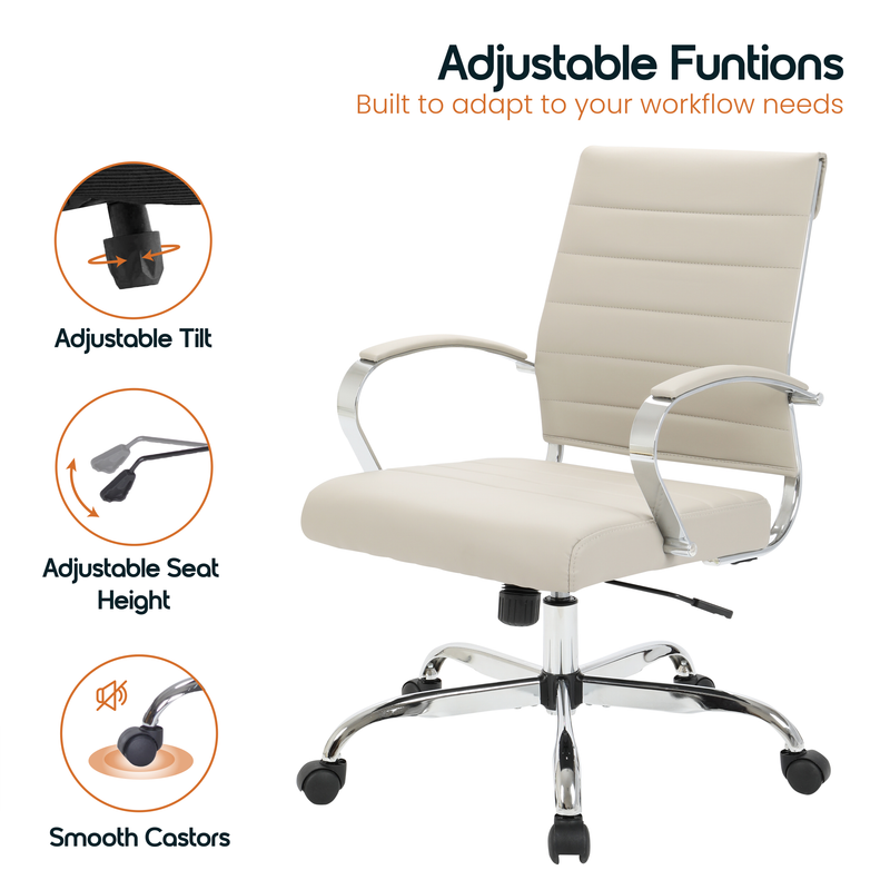 30 PCS Benmar Leather Office Desk Computer Chair with Ribbed Seat and Steel Frame - Tan