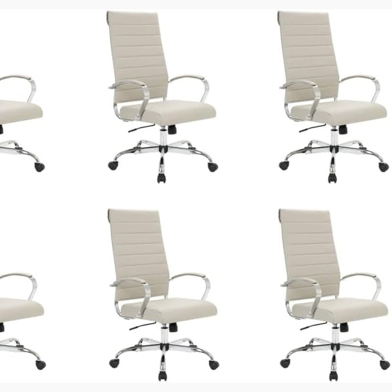 Leisuremod Benmar Modern High-Back Office Chair, 360-Degree Adjustable Swivel Task Furniture in Leather Upholstery with Ribbed Backrest for Home and Office
