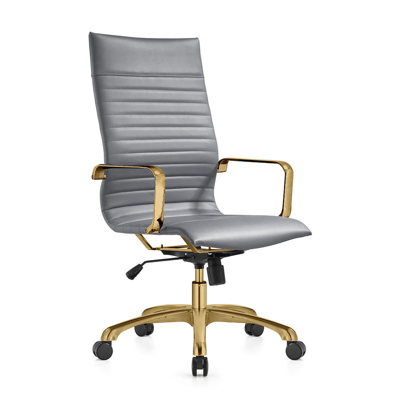 17 PCS Harris Modern High-Back Leather Upholstered Office Chair with Tilt & Swivel for Home Office - Grey
