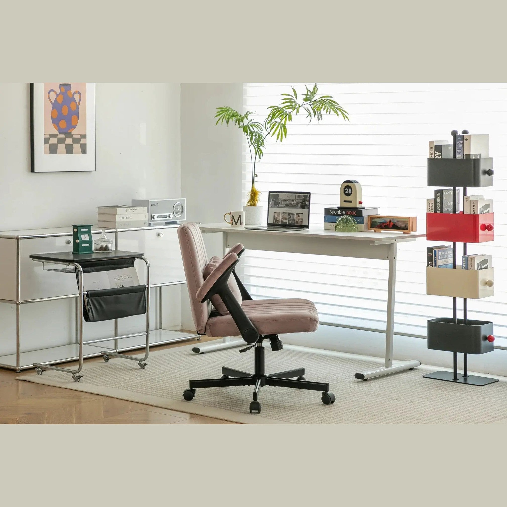 Dark Pink Velvet Criss Cross Armchair With Wheels For Home Office by Platinum-Level Office Chairs