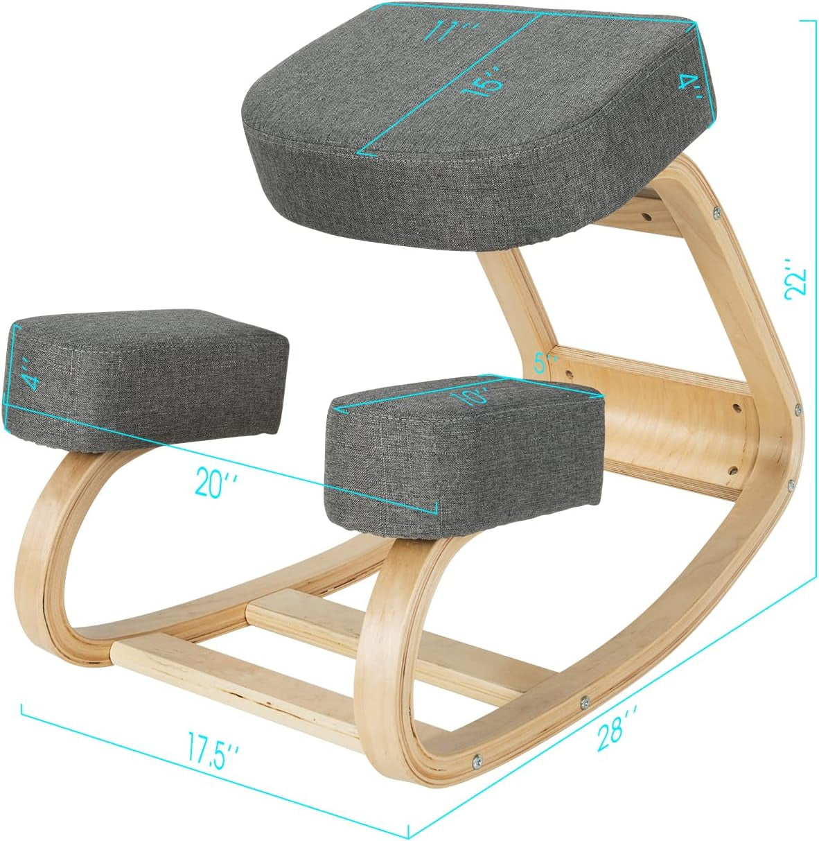Giantex Kneeling Chair, Wood Posture Chair, Max Load 330 Lbs, Rocking Knee Chair with Soft Cushion, Natural Relief for Back, Shoulder or Neck Pain, Ergonomic Kneeling Chair for Office Home