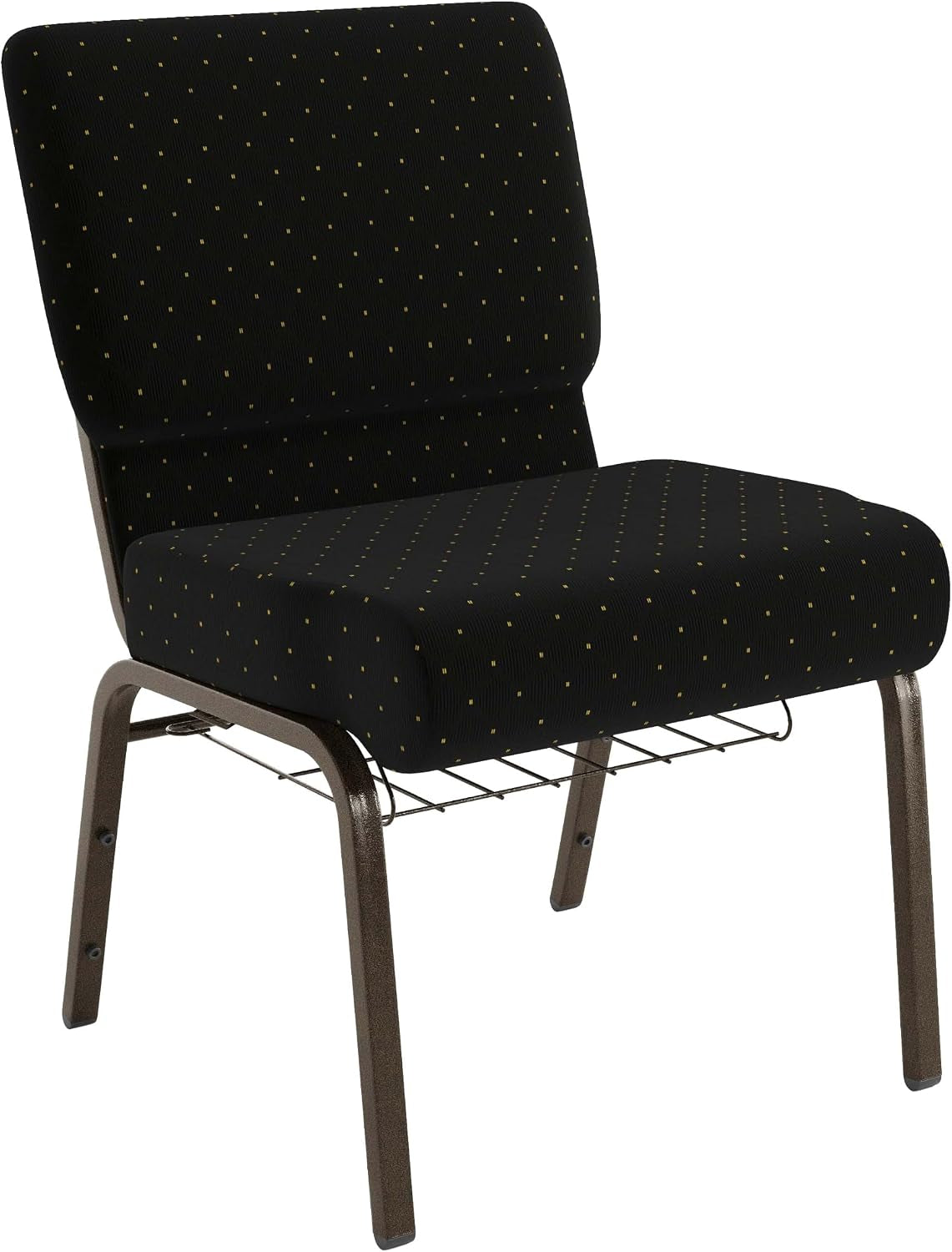 Flash Furniture HERCULES Series 21''W Church Chair in Black Dot Patterned Fabric with Cup Book Rack - Gold Vein Frame