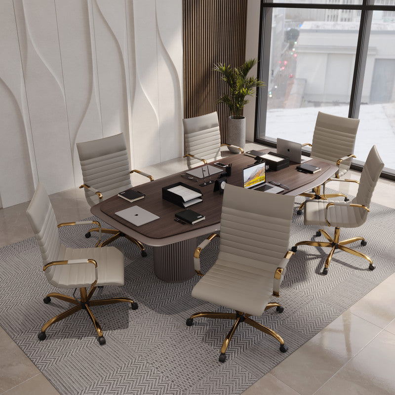17 PCS Harris Modern High-Back Leather Upholstered Office Chair with Tilt & Swivel for Home Office - Tan