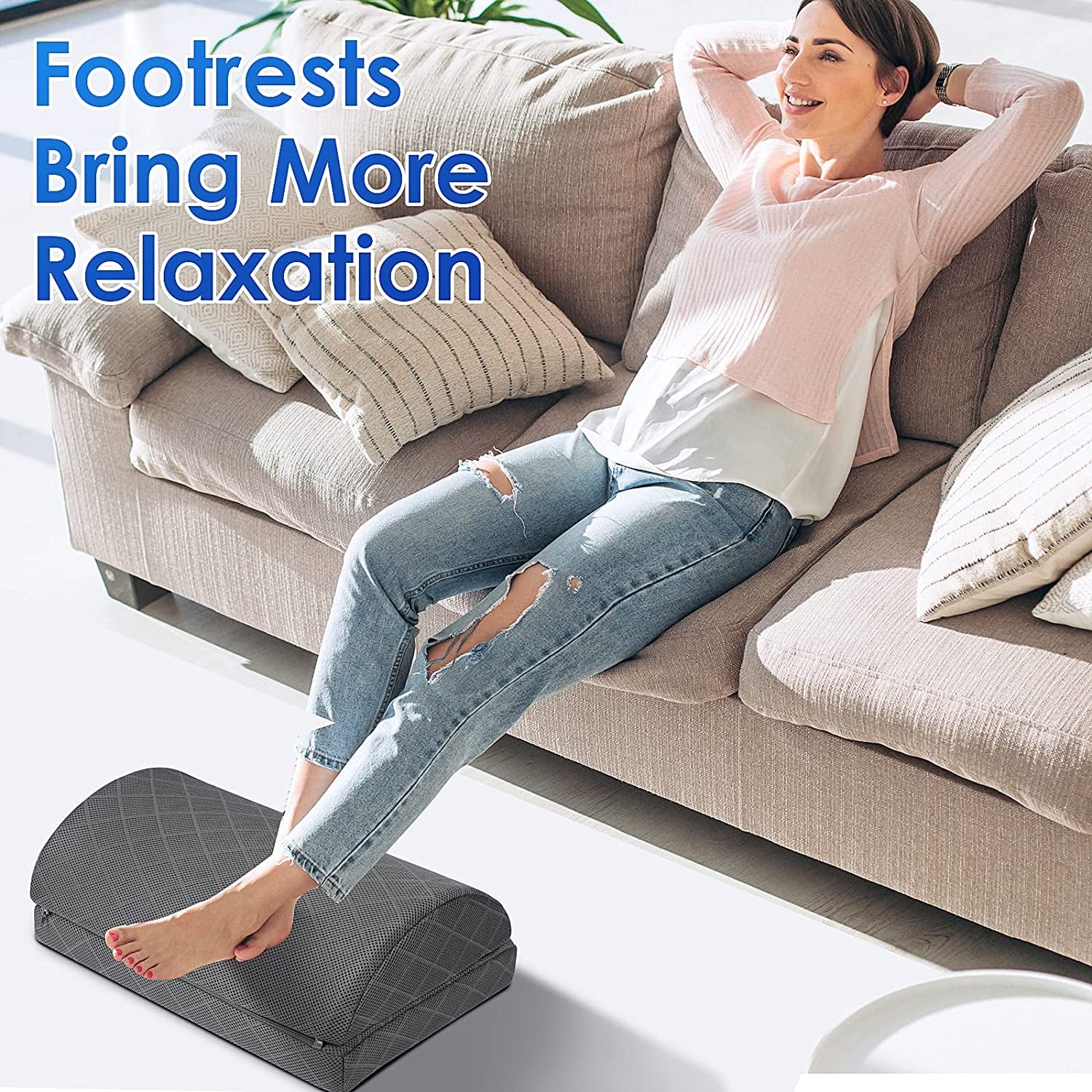 Cushzone Foot Rest for under Desk at Work, Grey | 2-Height Adjustable Foot Stool for Office and Home, Office Desk Accessories, Ergonomic Foot Support