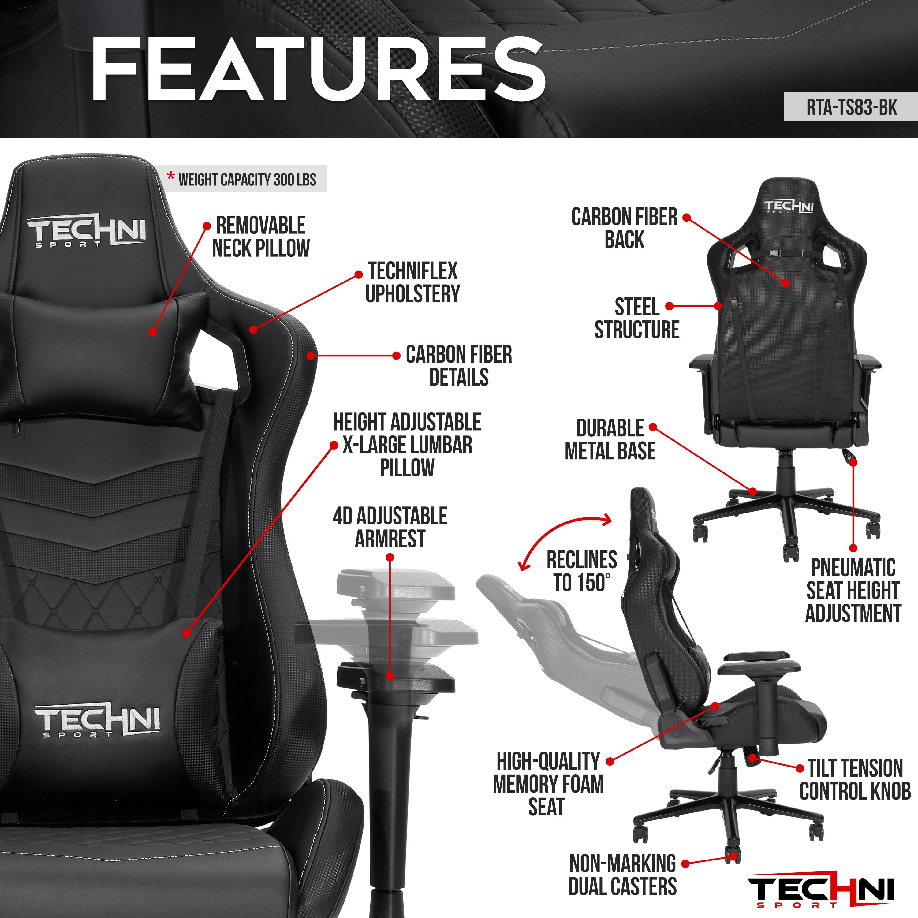 Techni Sport TS-83 gaming chair reclined view