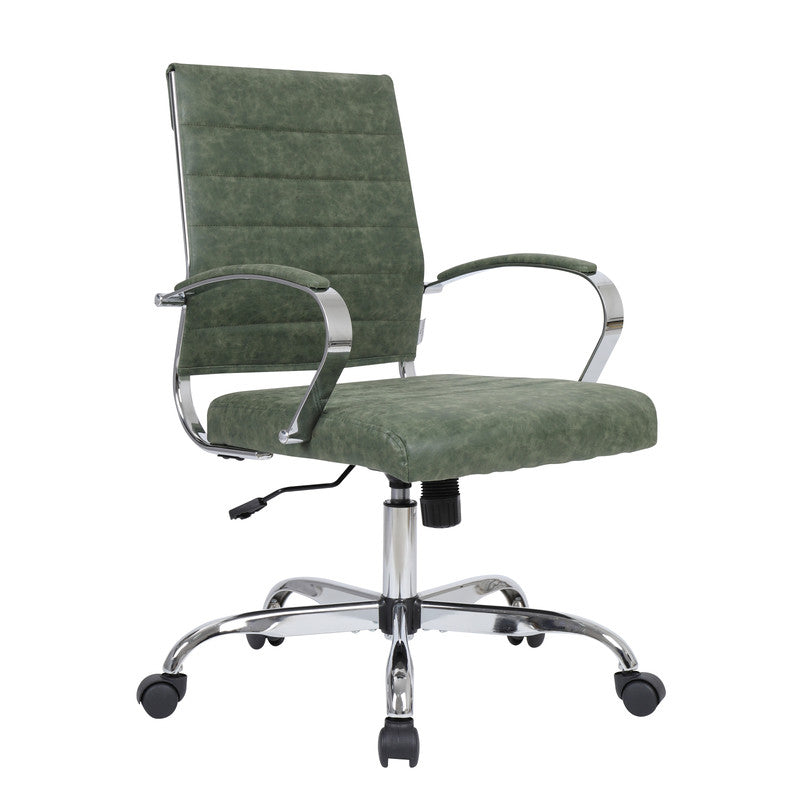 30 PCS Benmar Leather Office Desk Computer Chair with Ribbed Seat and Steel Frame - Green