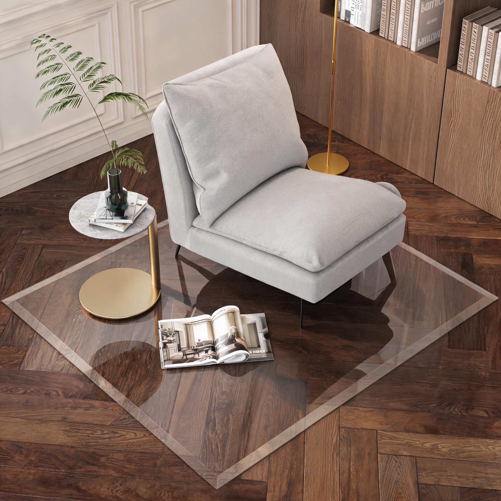 Beveled Tempered Glass Chair Mat, 50x44 In, Polished Edge - Platinum-Level Office Chairs