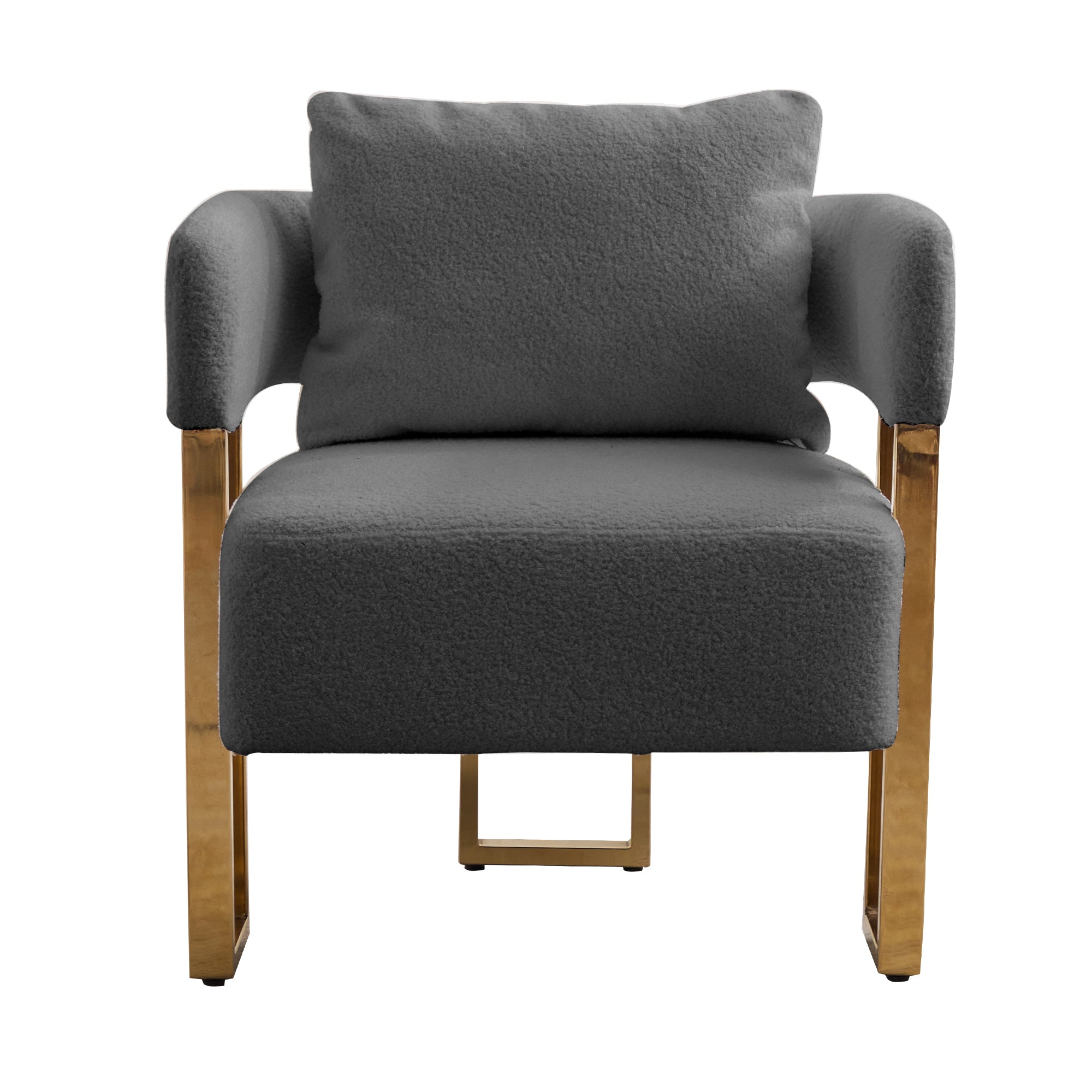 Luxurious Grey Teddy Fleece Accent Chair With Gold Legs 2-Pack