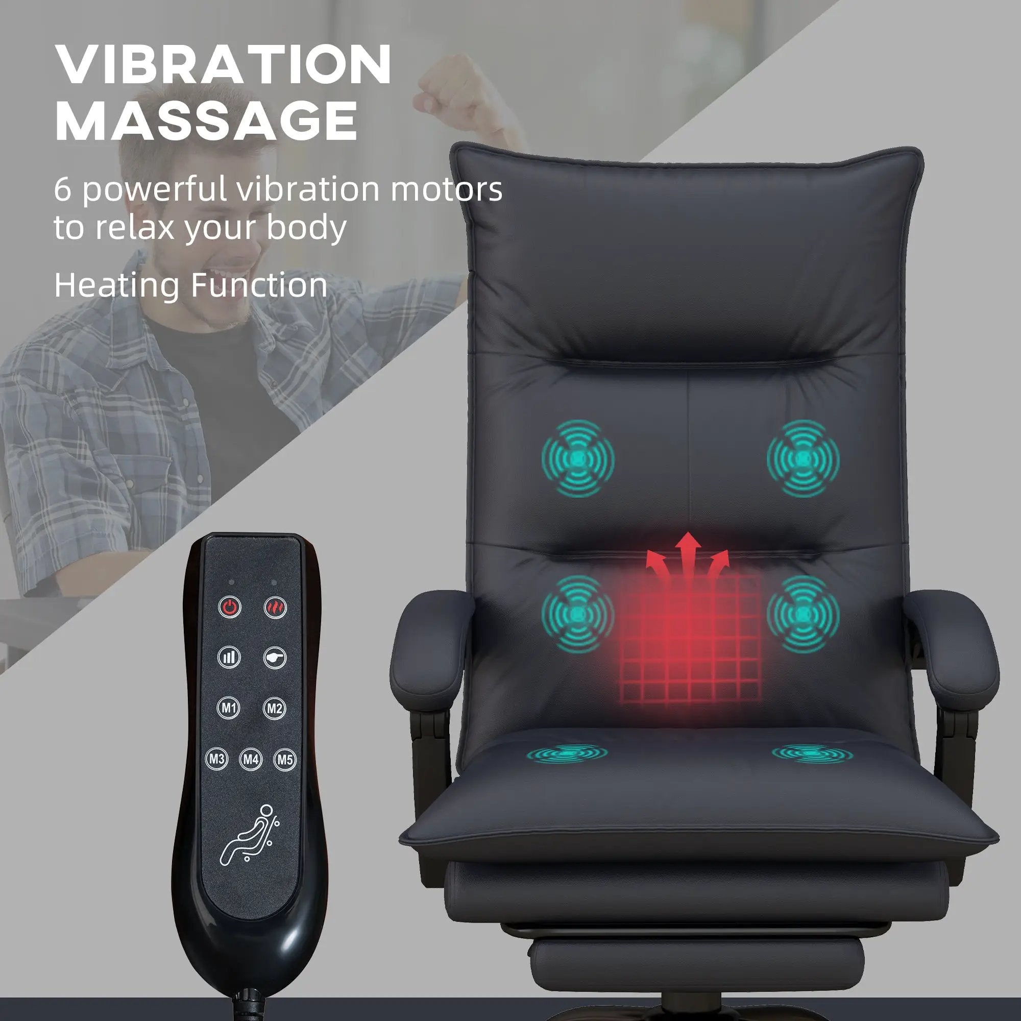 Executive Massage Office Chair with 6 Vibration Points, Microfiber Computer Desk Chair, Heated Reclining Chair with Footrest, Armrest, Double Padding, Charcoal Gray by Doba