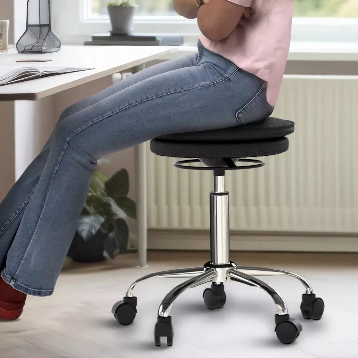 Wobble Stool Air Adjustable Office Chair Black - Uncaged Ergonomics: Rolling Balance, Core Engagement, Polyester Upholstery, Steel Frame