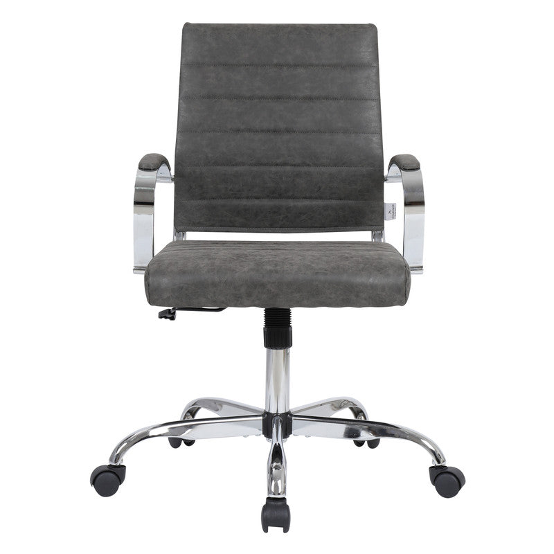 30 PCS Benmar Leather Office Desk Computer Chair with Ribbed Seat and Steel Frame - Charcoal