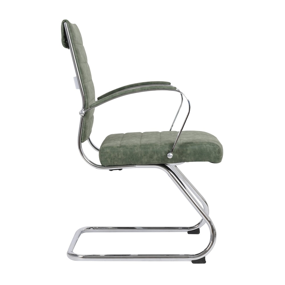 24 PCS Benmar Leather Upholstered Computer Office Chair with Sled Base, Padded Armrests for Home or Office - Green