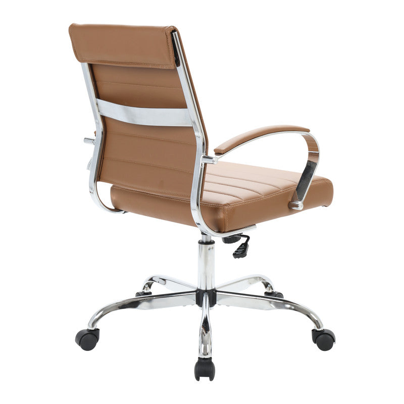30 PCS Benmar Leather Office Desk Computer Chair with Ribbed Seat and Steel Frame - Brown
