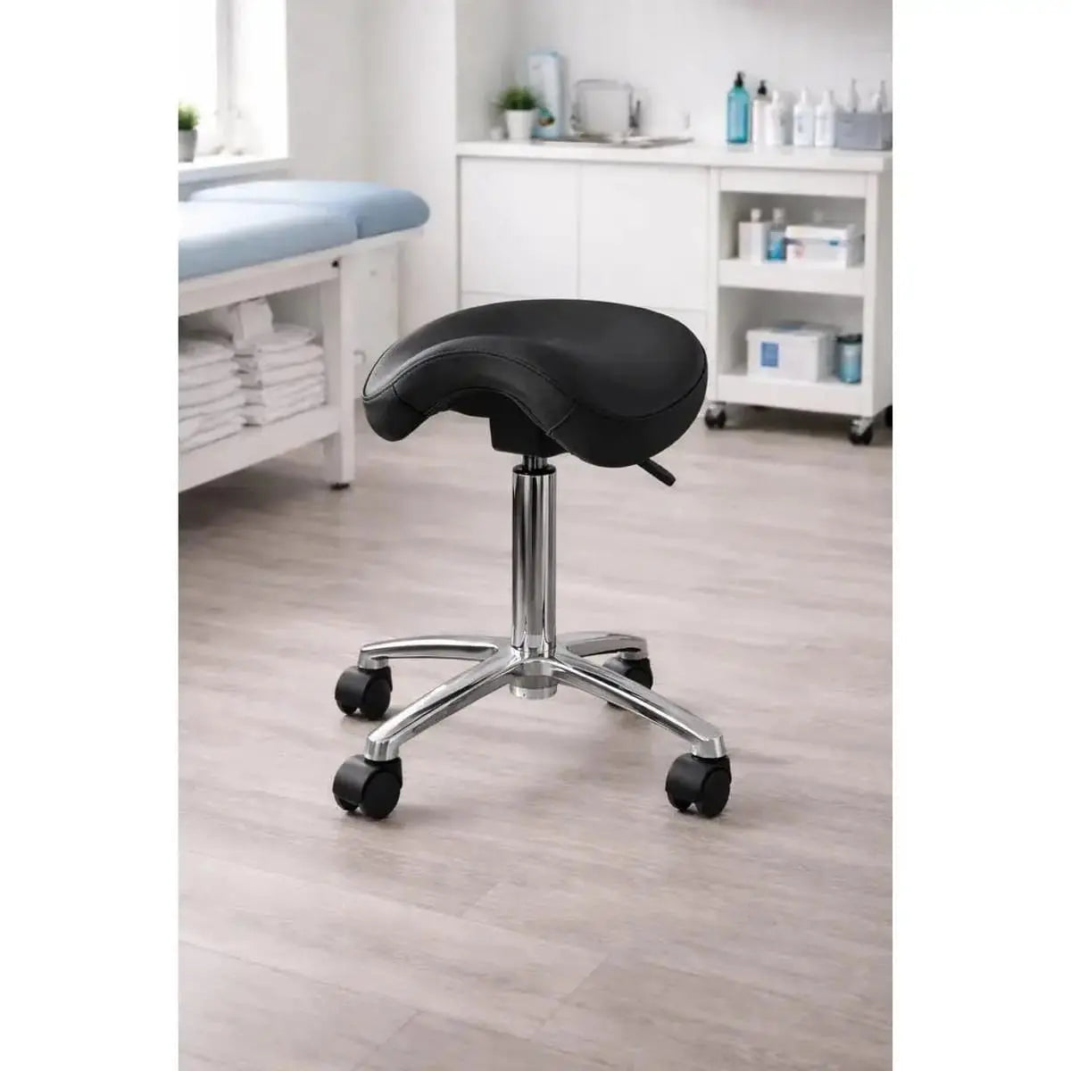 Adjustable Black Saddle Stool With Wheels For Dental Office Salon Clinic Lab Ergonomic Tilt Chair ADS