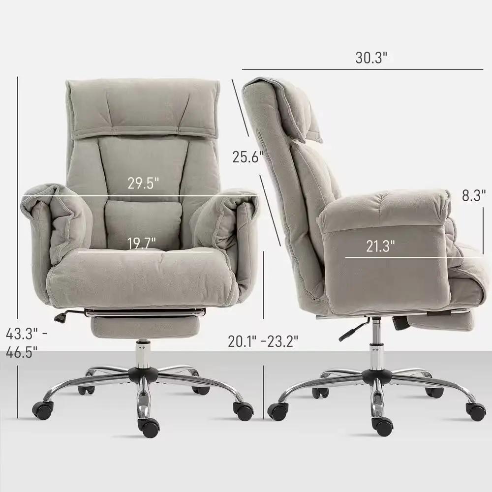 Executive Polyester Reclining Swivel Adjustable Height Ergonomic Office Chair in Light Gray with Arms