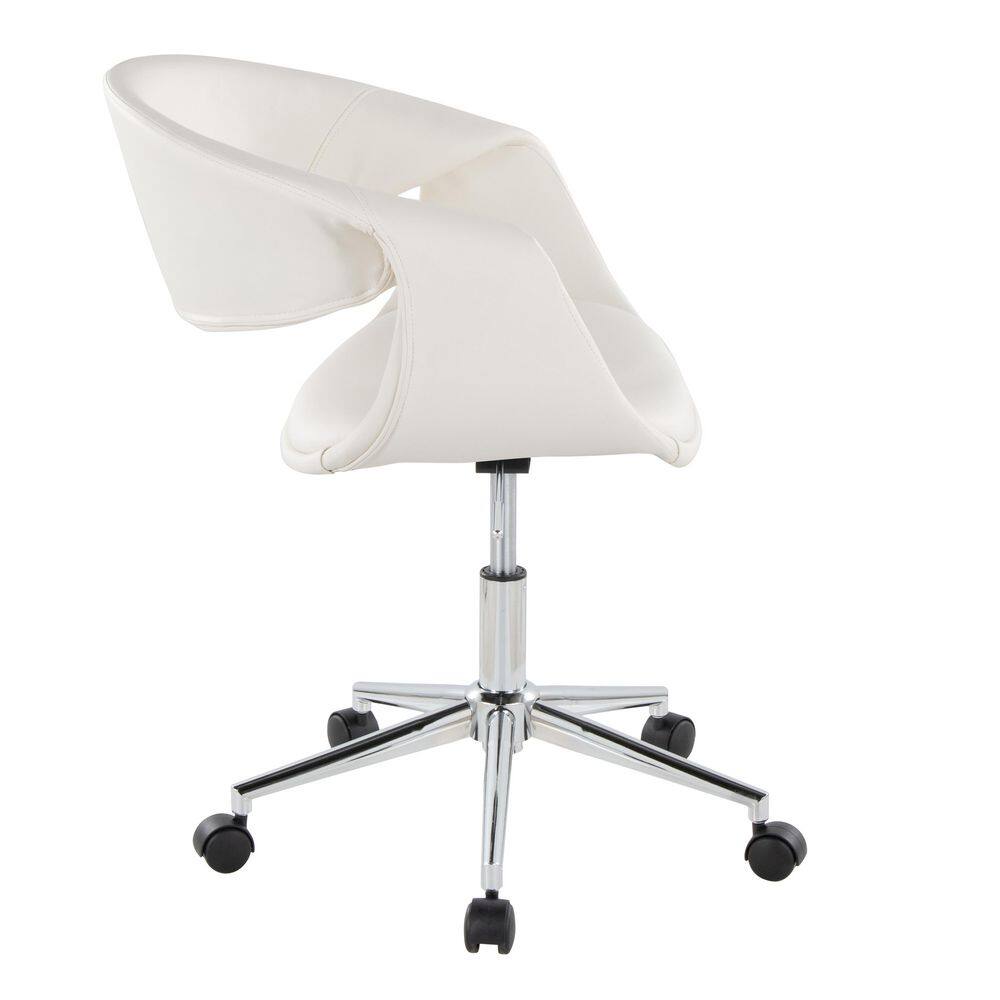 White Faux Leather Task Chair with Chrome Swivel Base