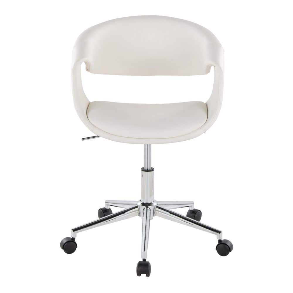 White Faux Leather Task Chair with Chrome Swivel Base