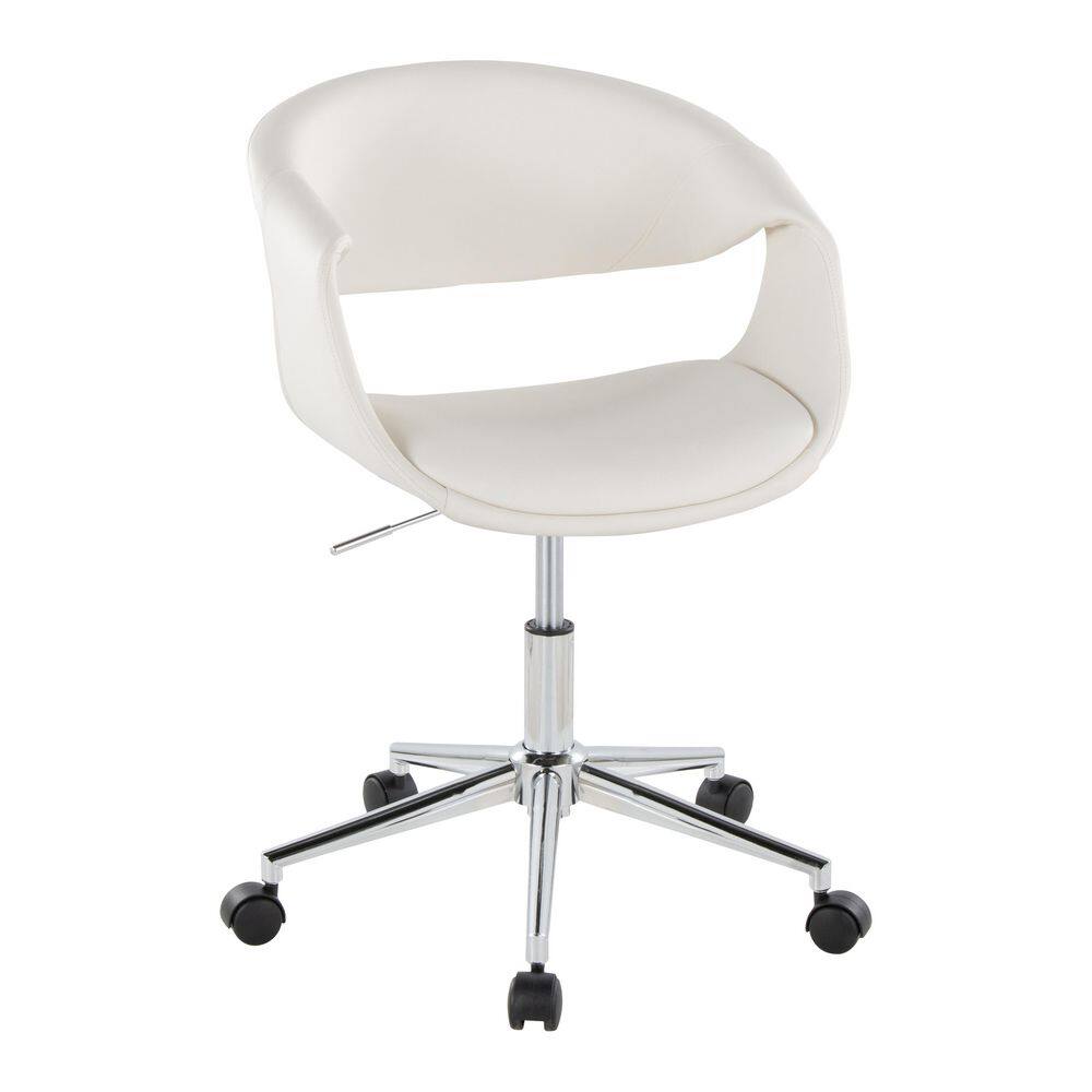 White Faux Leather Task Chair with Chrome Swivel Base