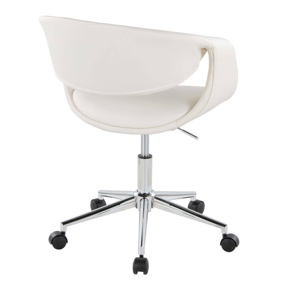 White Faux Leather Task Chair with Chrome Swivel Base
