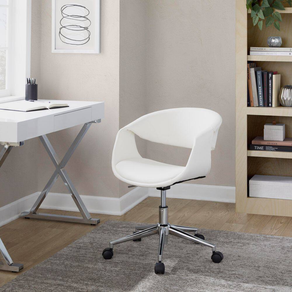 White Faux Leather Task Chair with Chrome Swivel Base
