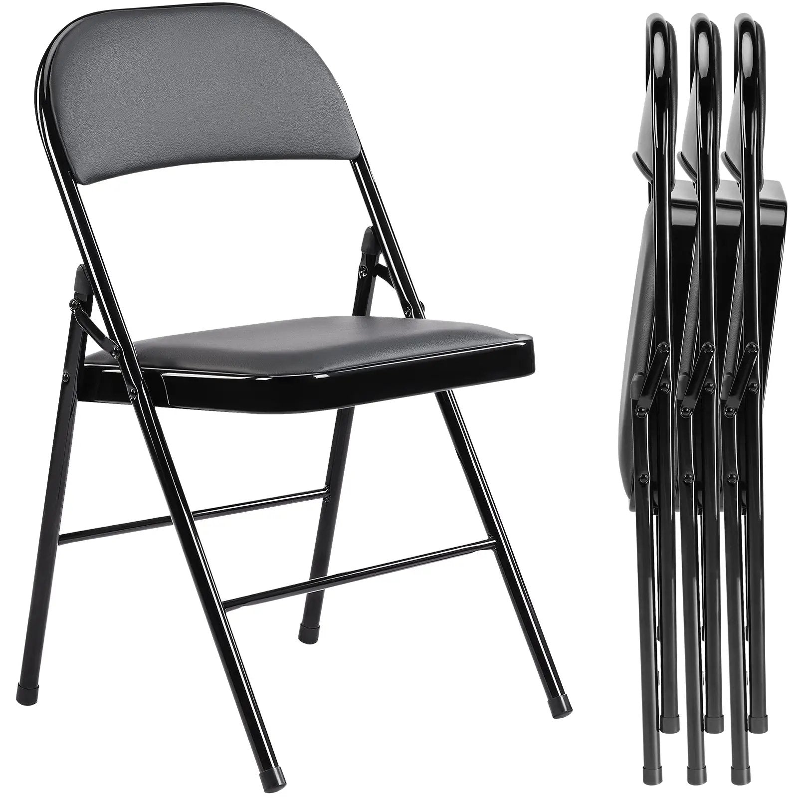 Black premium leather folding chairs by CJDS, sleek and comfortable for home use, shown in a 2-pack set.