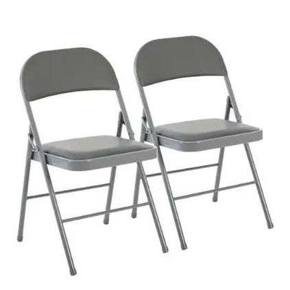 Grey CJDS leather padded folding chair with high-density cushioning, designed for comfortable, portable seating.
