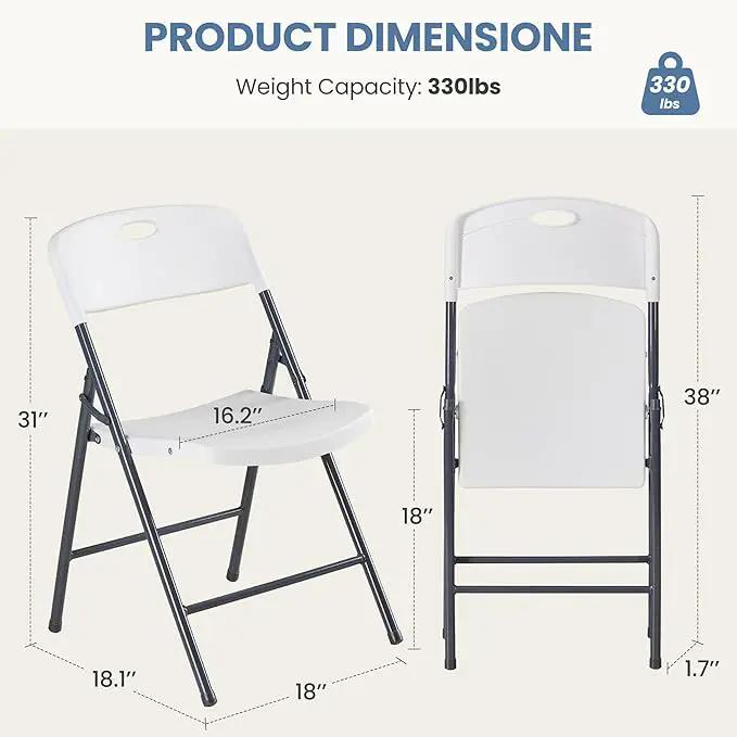 Stackable white folding chairs by CJDS, sturdy and portable for family dining and outdoor gatherings.