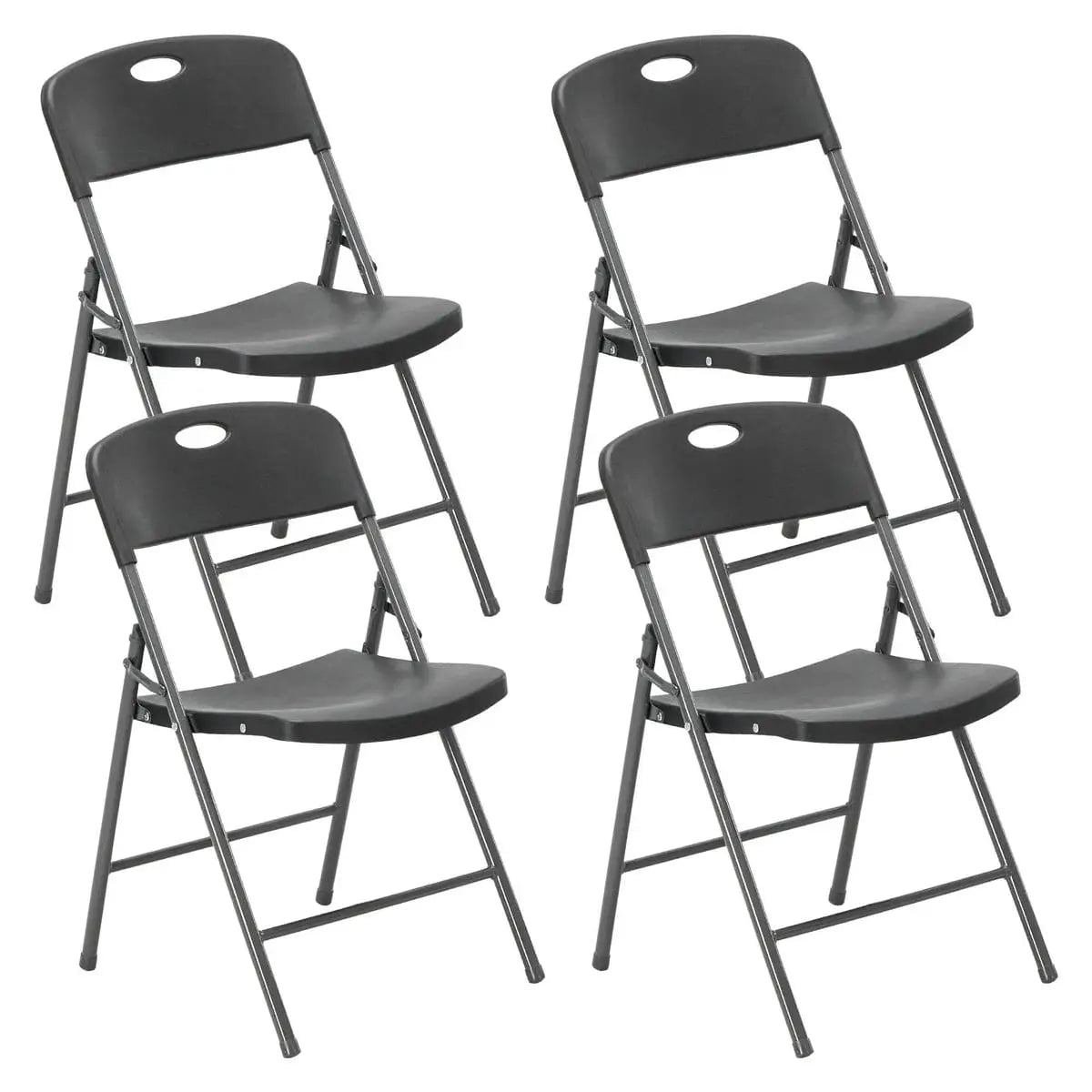 Pair of white CJDS folding chairs, stackable and sturdy, ideal for portable dining sets for families.