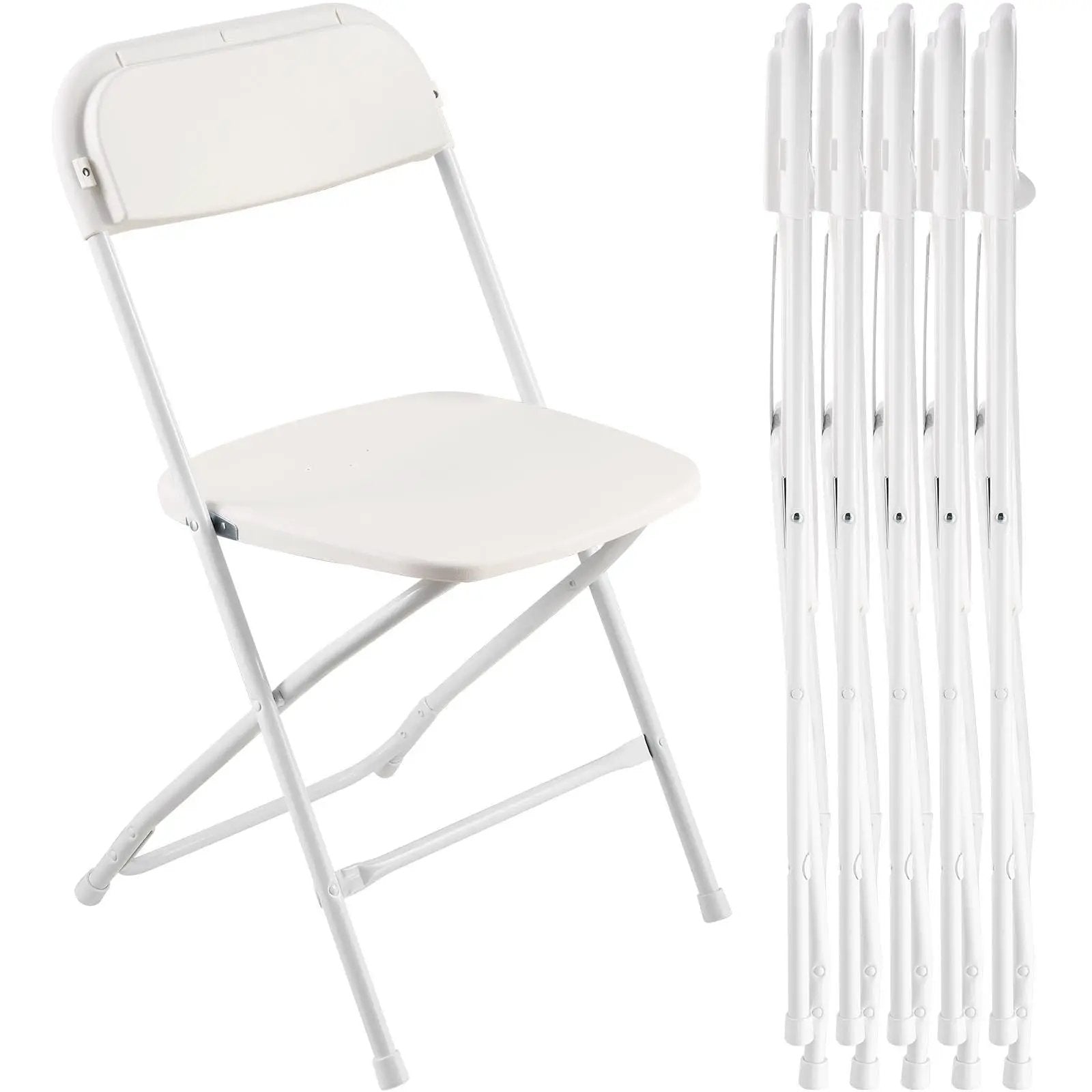 Six-pack of CJDS heavy-duty white folding chairs, durable portable seating for events or outdoor use.