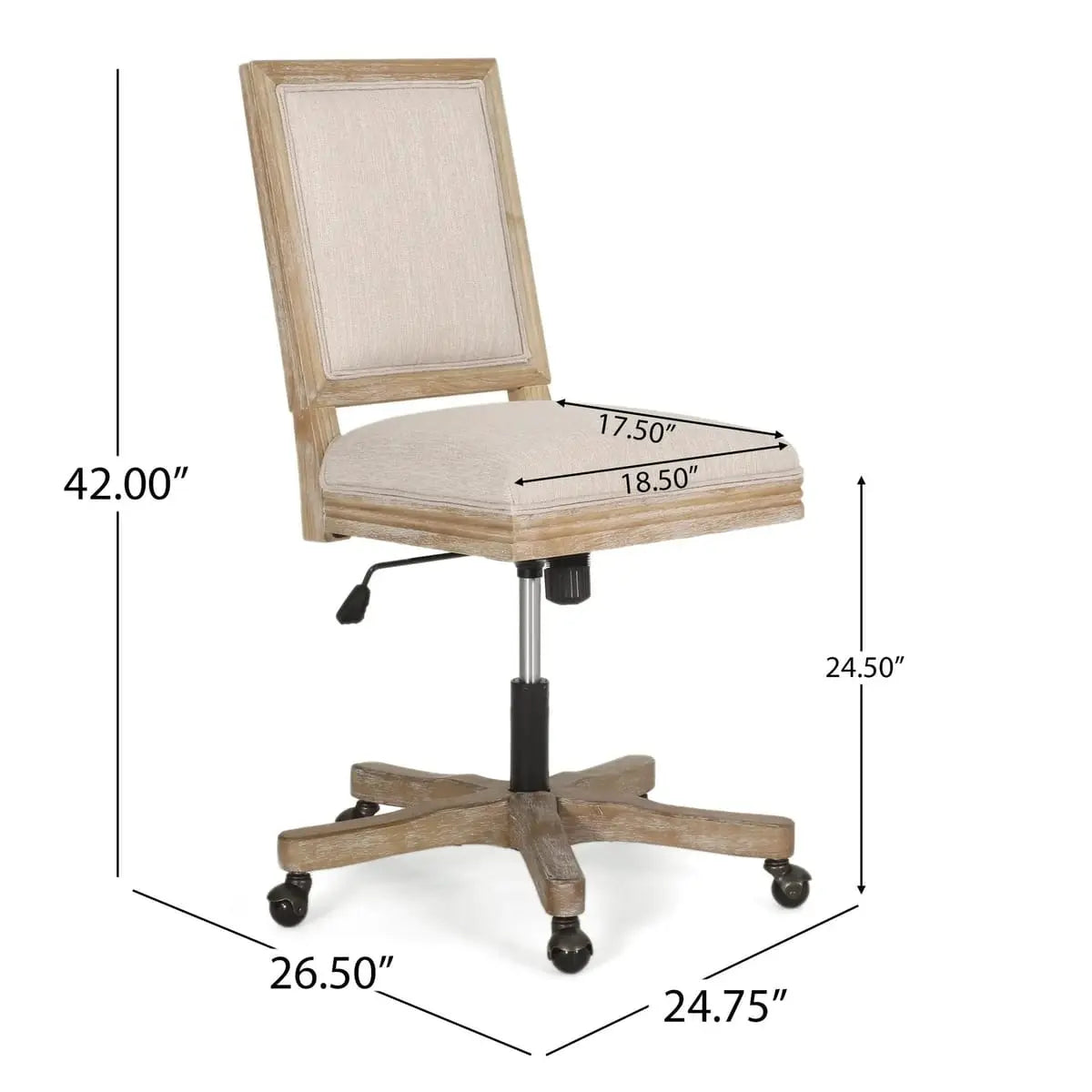Modern farmhouse beige swivel office chair by CJDS, adjustable traditional chair with cushioned seat for home office use.