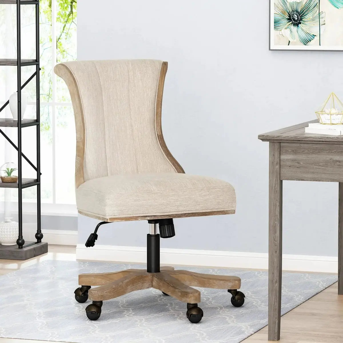 Premium beige fabric office chair by CJDS, ergonomic adjustable swivel traditional chair with supportive design and modern style