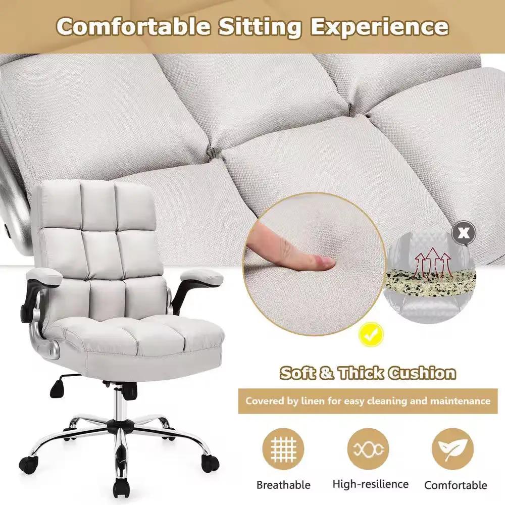 High Back Big and Tall Office Chair Adjustable Swivel Withflip-Up Arm Beige
