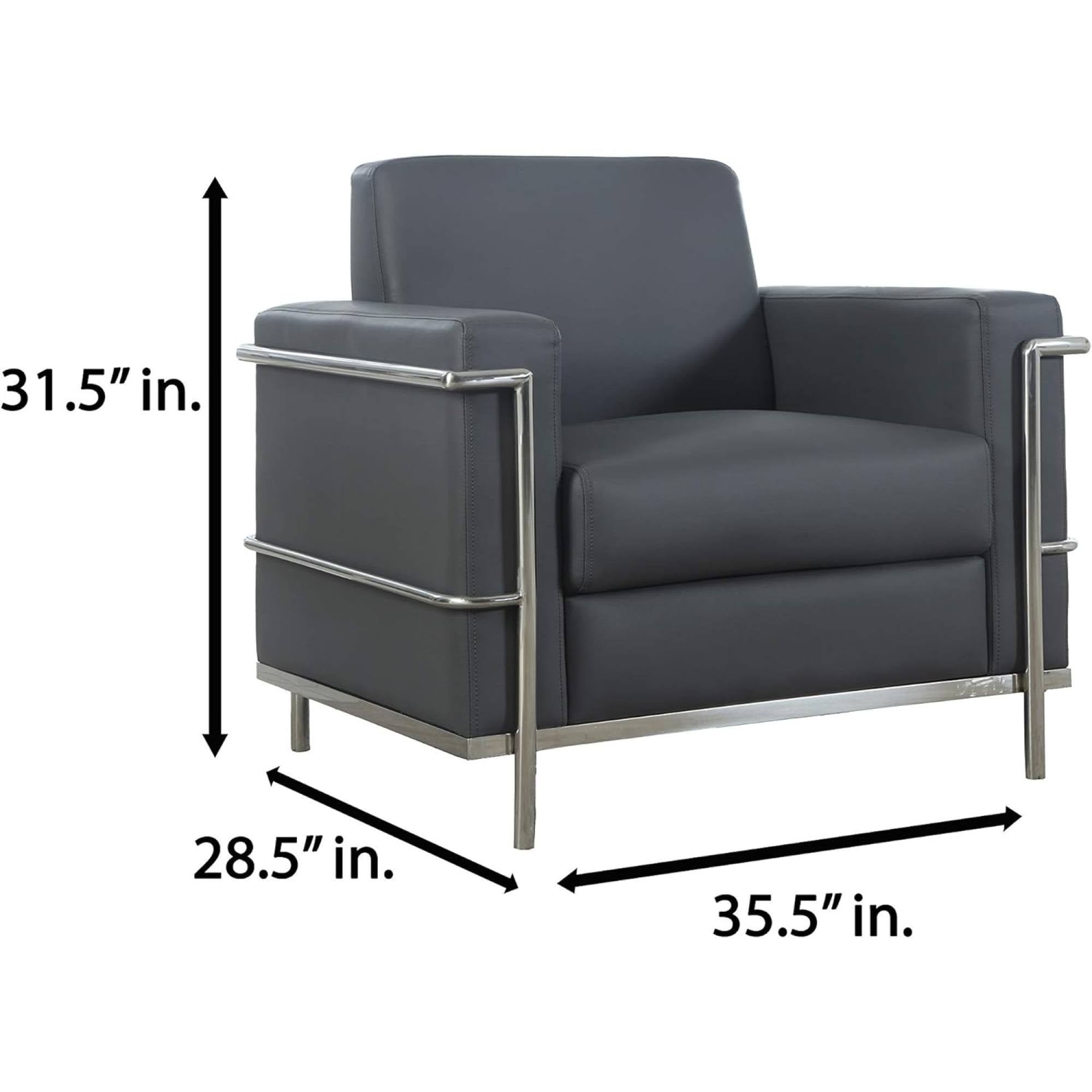 Light Gray Faux Leather Accent Club Chair with Chrome Frame - dimensions