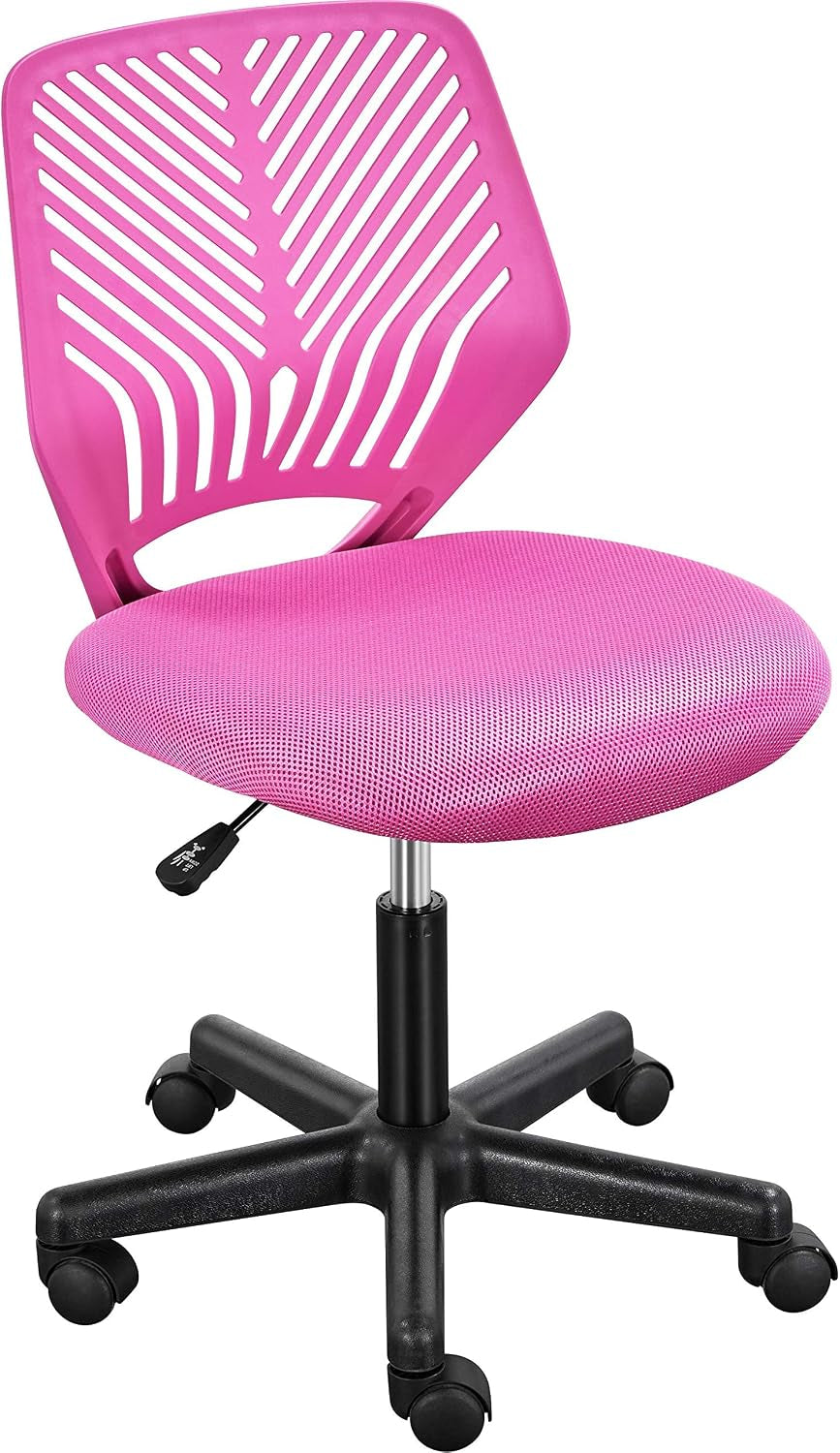 Yaheetech Small Desk Chair, Armless Adjustable Swivel Seat, Rose Red | Padded Mesh Seat and Ventilated Resin Back, Compact Armless Frame Rolls and Adjusts for Study and Small Desks, Holds 300 Lb.
