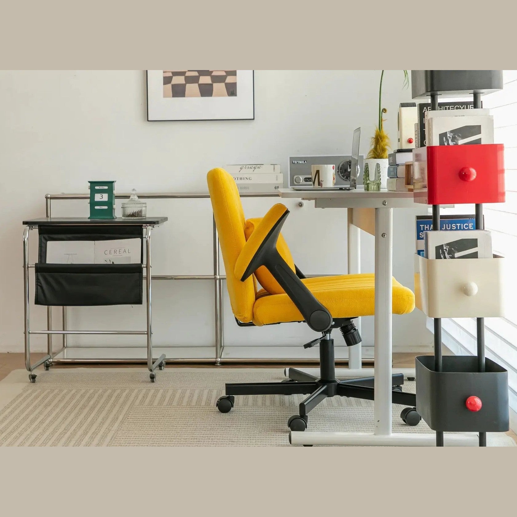 Yellow Linen Criss Cross Armrest Office Chair with Wheels - Ergonomic for Home Office, Work & Study by Platinum-Level Office Chairs