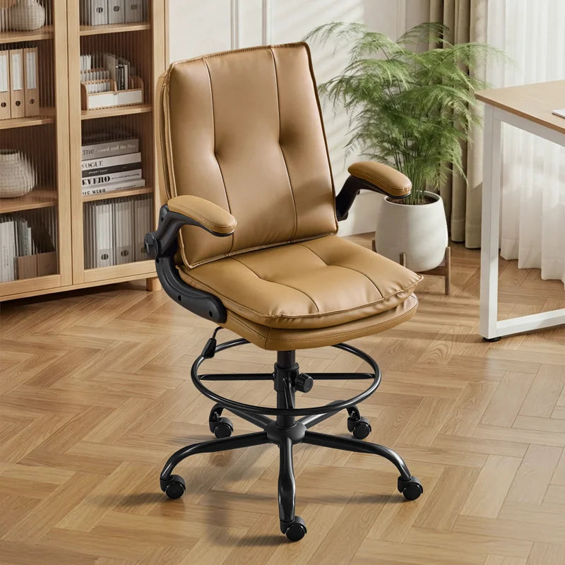 Ebern Designs Ergonomic Faux Leather Drafting Chair with Adjustable Footrest