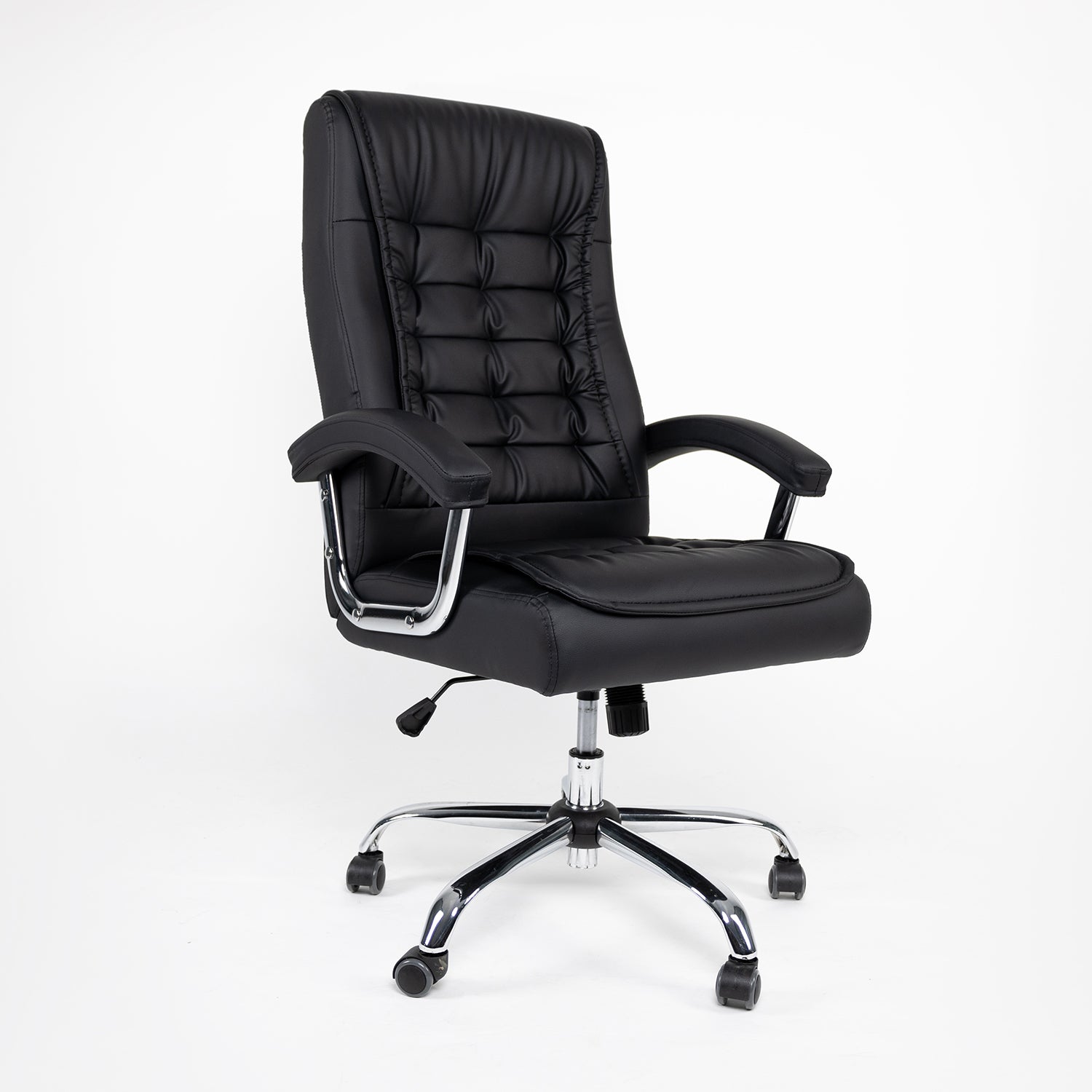 High Back Black PU Leather Executive Office Chair Ergonomic Swivel Desk Chair Spring Cushion Chrome Armrests 350 lb Capacity - Platinum-Level Office Chairs