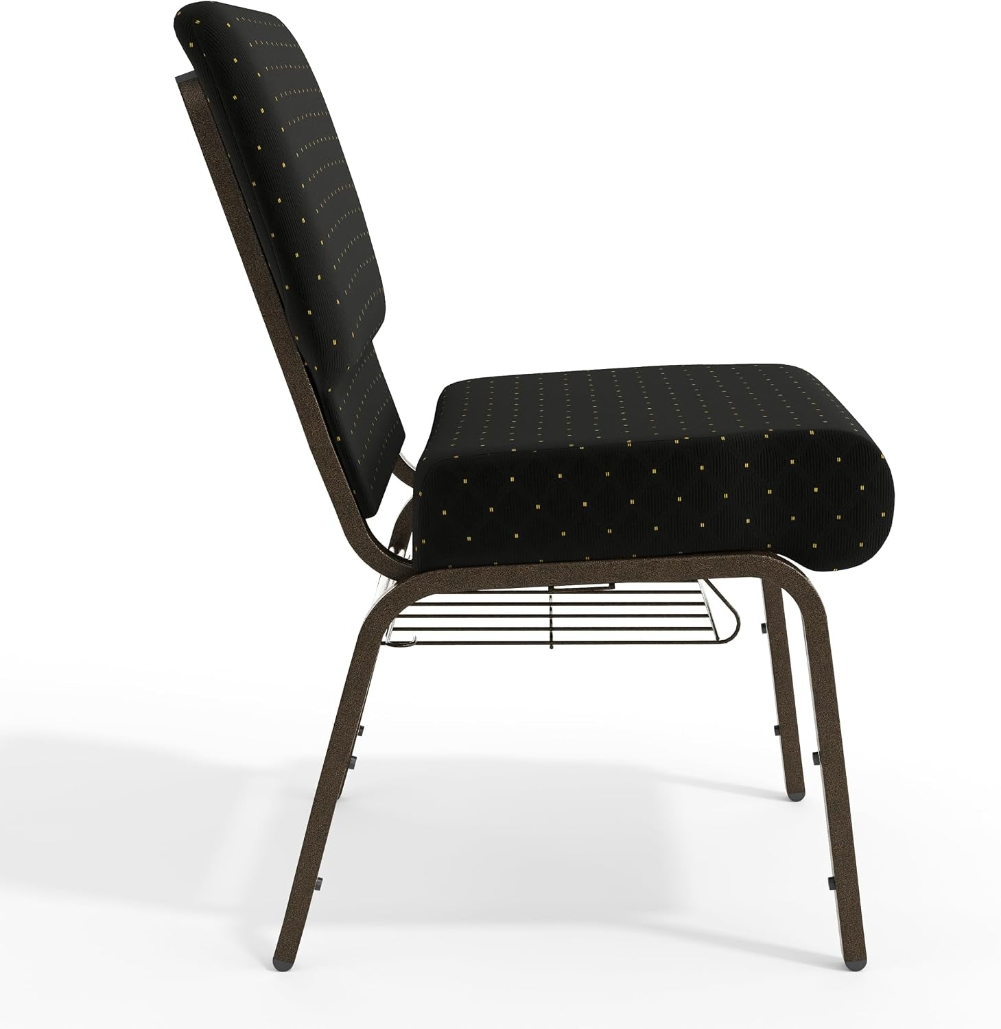 Flash Furniture HERCULES Series 21''W Church Chair in Black Dot Patterned Fabric with Cup Book Rack - Gold Vein Frame