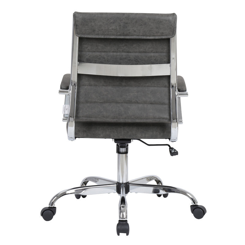 30 PCS Benmar Leather Office Desk Computer Chair with Ribbed Seat and Steel Frame - Charcoal