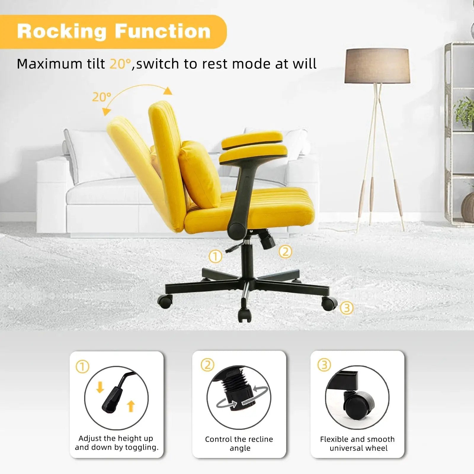 Yellow Linen Criss Cross Armrest Office Chair with Wheels - Ergonomic for Home Office, Work & Study by Platinum-Level Office Chairs