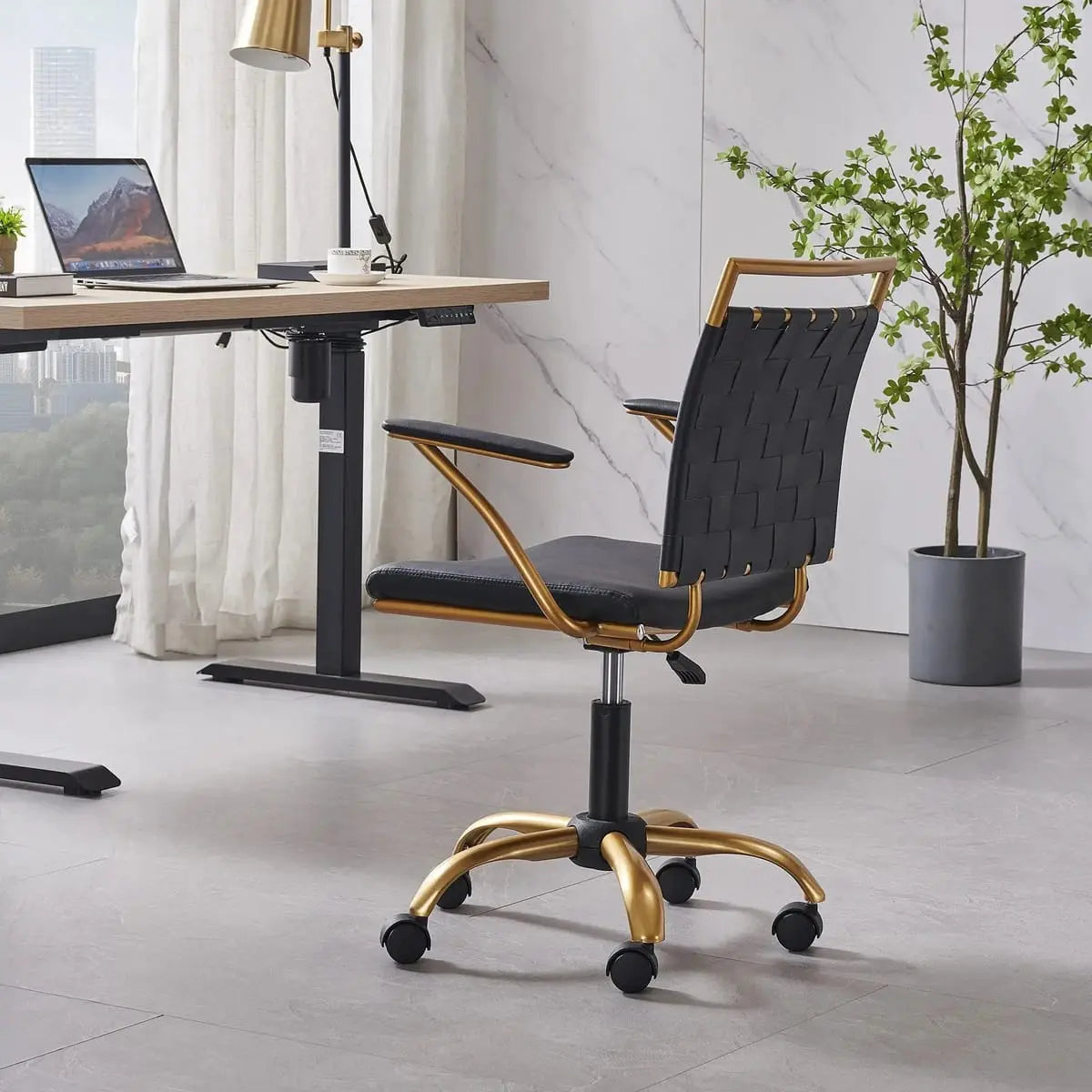 CAROCC Home Office Desk Chair Gold with Throw Pillow