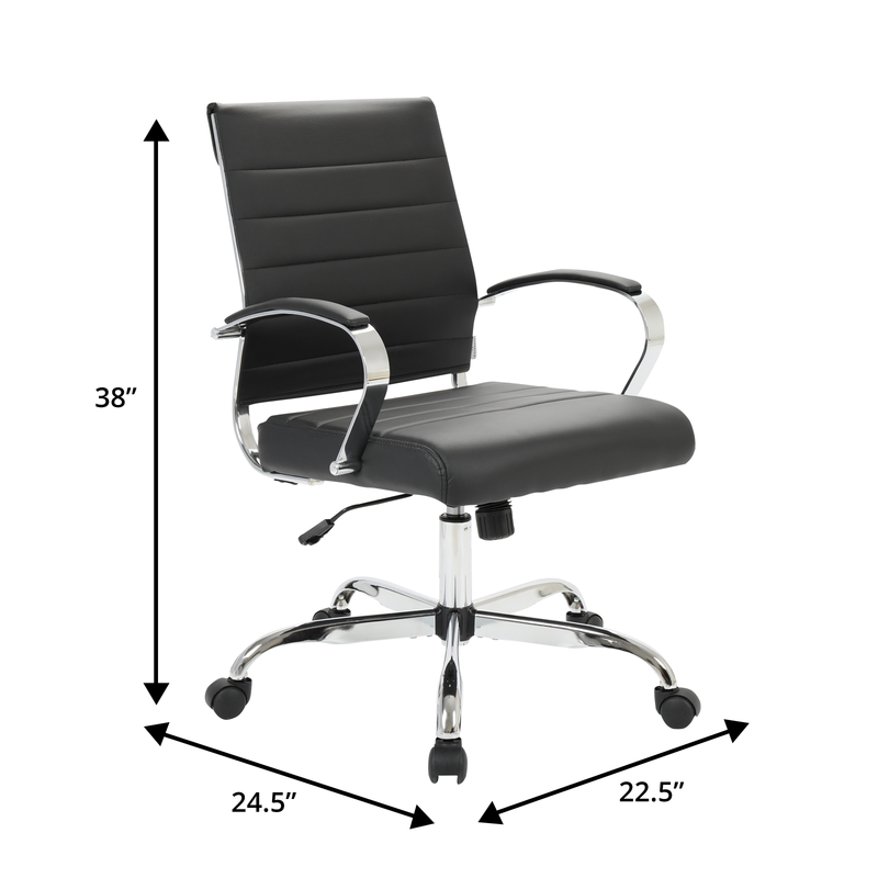30 PCS Benmar Leather Office Desk Computer Chair with Ribbed Seat and Steel Frame - Black