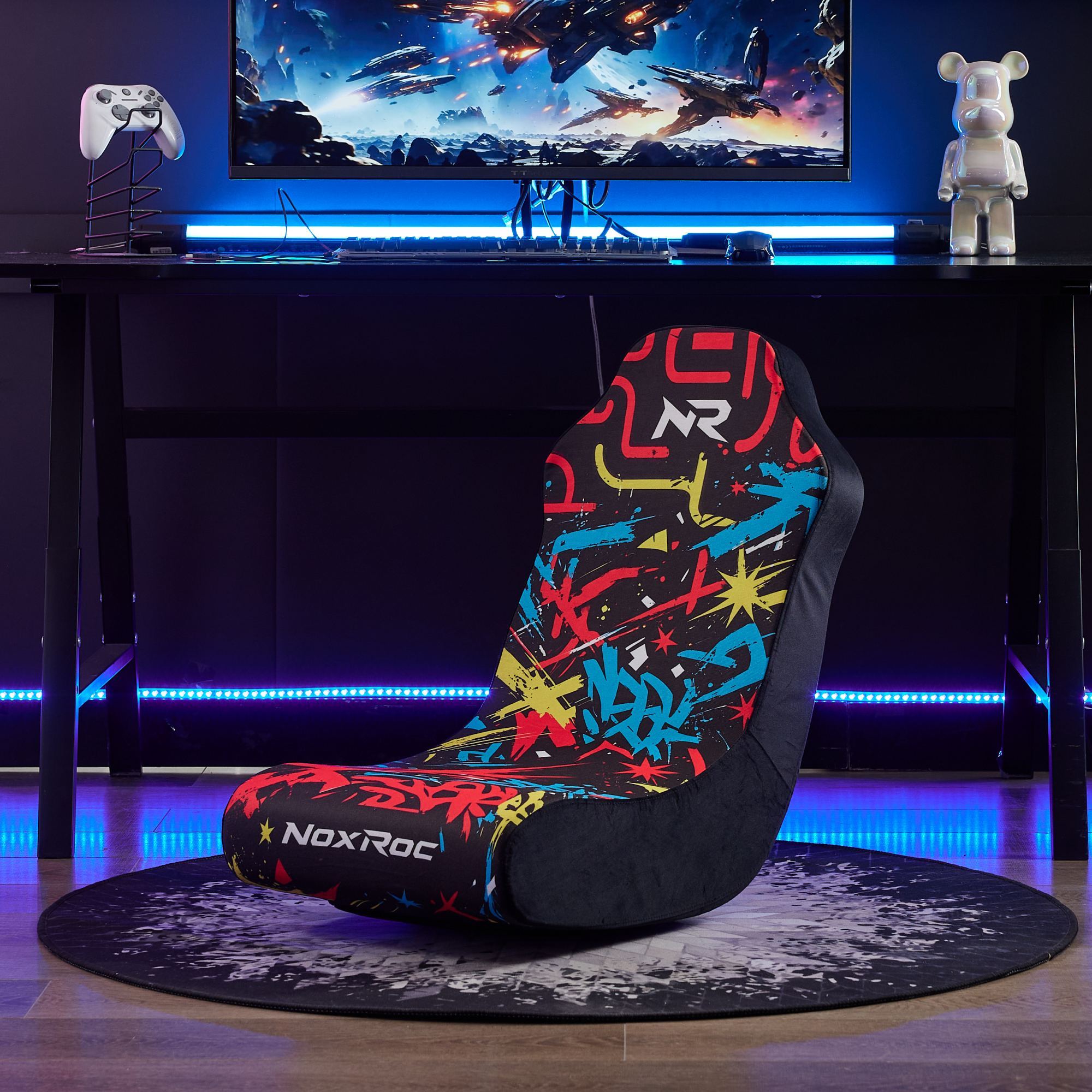 Graffiti Print Fabric Floor Gaming Rocker Chair for Teens and Adults