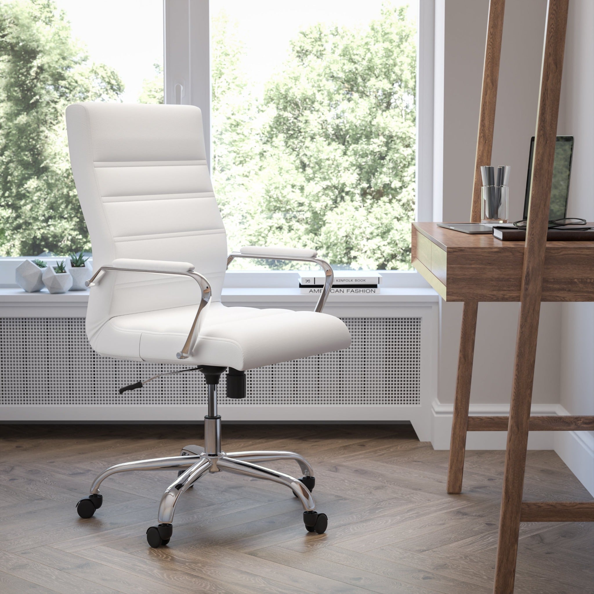 Whitney High Back White LeatherSoft Executive Office Chair with Chrome Frame