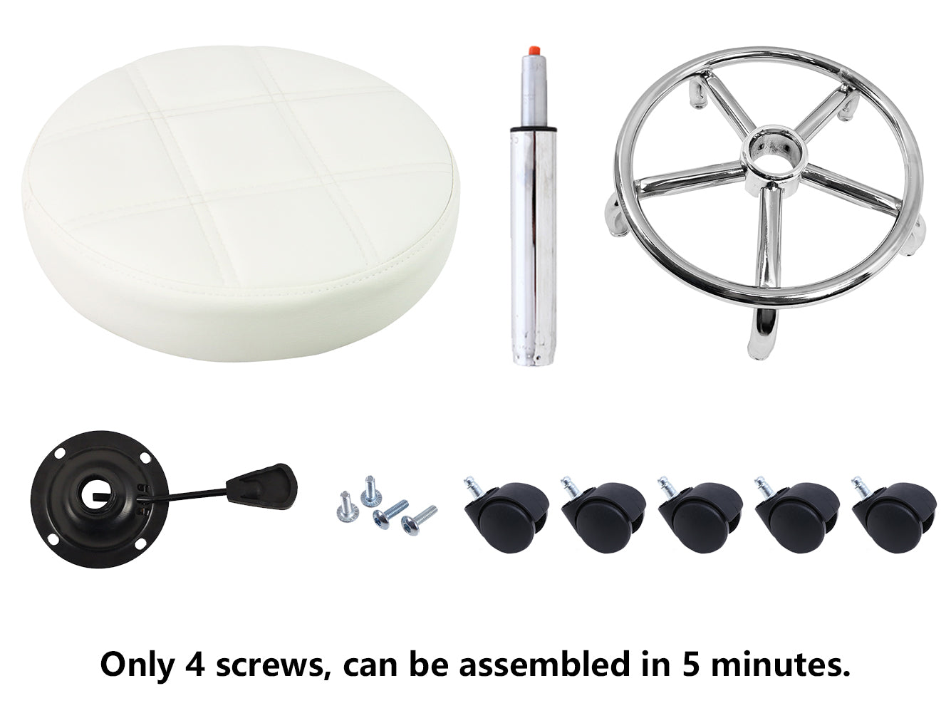 Ergonomic Round PU Leather Rolling Stool With Adjustable