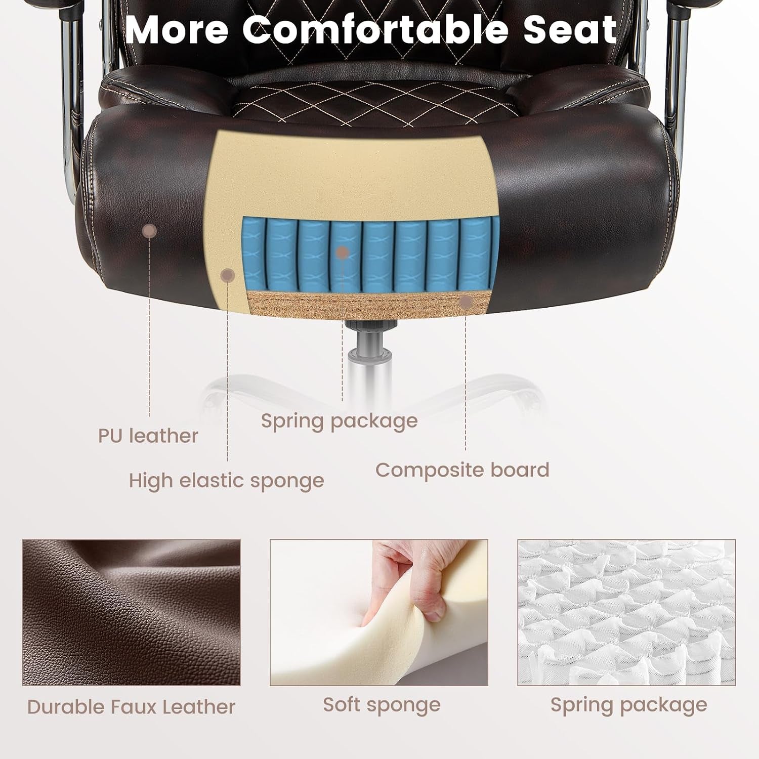 POWERSTONE Big and Tall Office Chair - 500LBS High Back Executive Desk Chair Adjustable Leather Computer Chair Home Office Extra Wide Swivel Task Chair for Heavy People Adults Brown