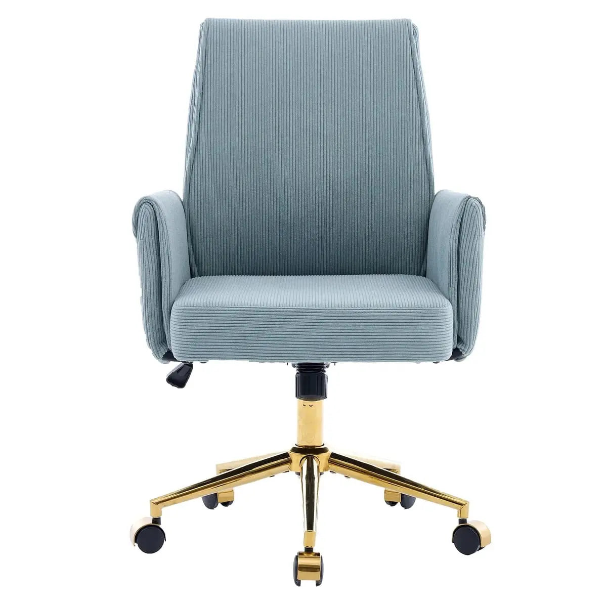 Blue Corduroy Ergonomic Office Chair with Golden Base for Comfort - Platinum-Level Office Chairs